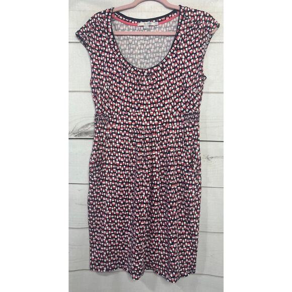 Boden Dresses & Skirts - Boden Women's Cap Sleeve Gathered Waist Dress Navy Pink‎ White Print Size 12